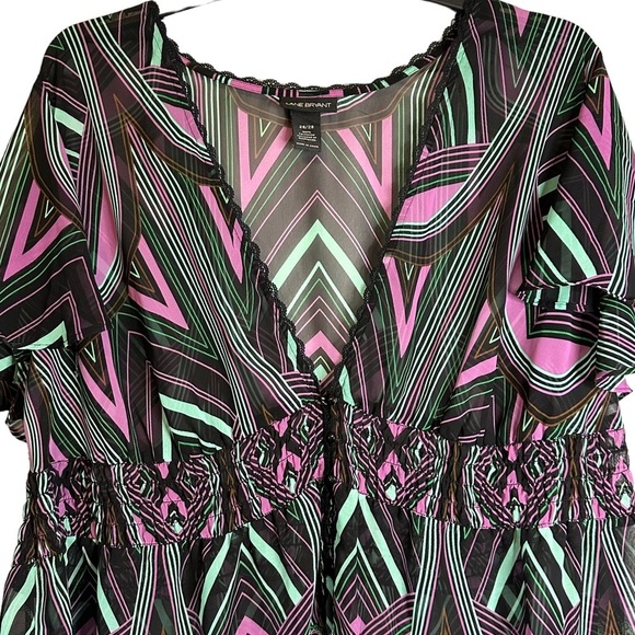 Lane Bryant Womens Popover‎ Shirt Top Plus Size 26/28 Deep V Semi Sheer Smocked - Picture 2 of 11